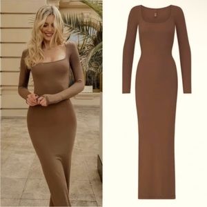 Skims Soft Lounge Long Sleeves Dress Camel - XL